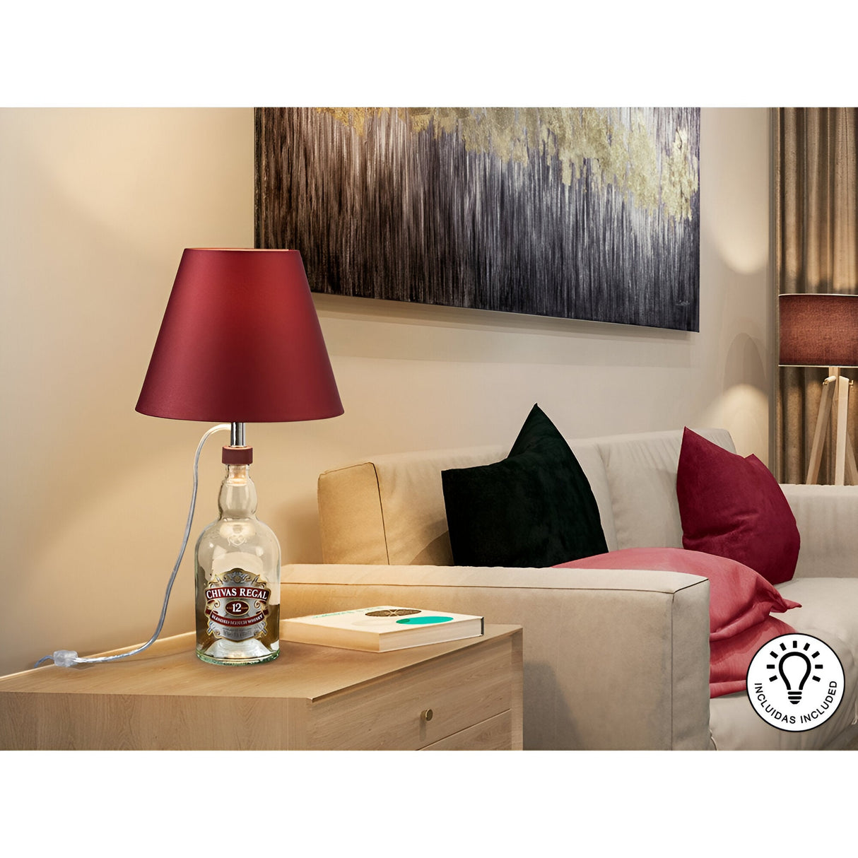 Bottle Table Lamp Kit With Satin Garnet Shade