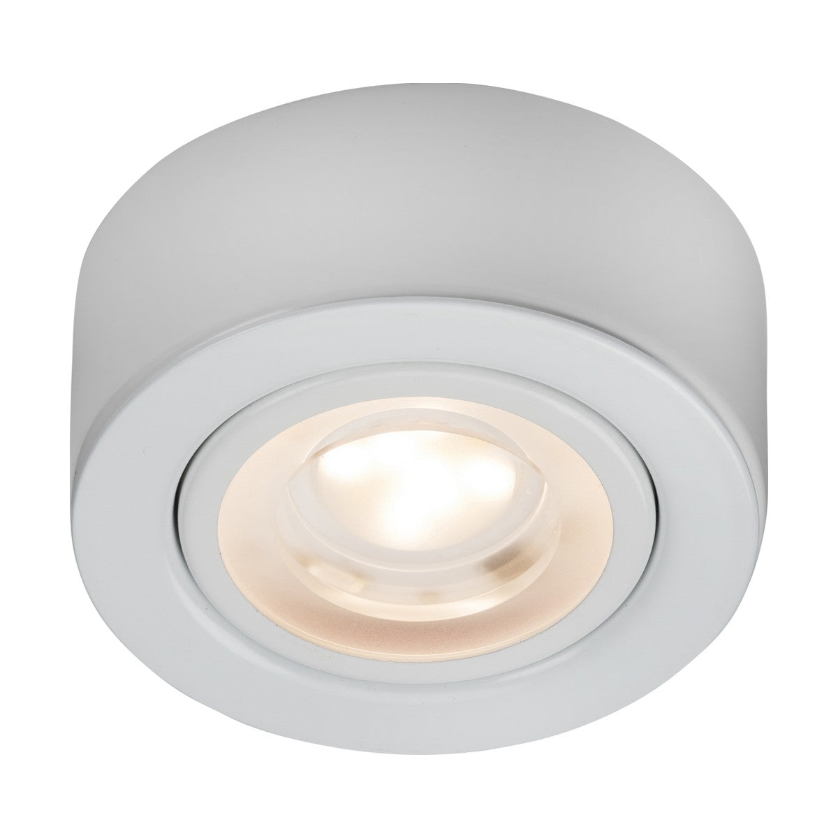 Introducing the 2W CCT LED Under Cabinet Light in white—a round ceiling spotlight boasting LED technology and a sleek, contemporary design. This fixture emits a gentle glow from its center to offer ambient lighting and includes an adjustable CCT for tailored brightness.