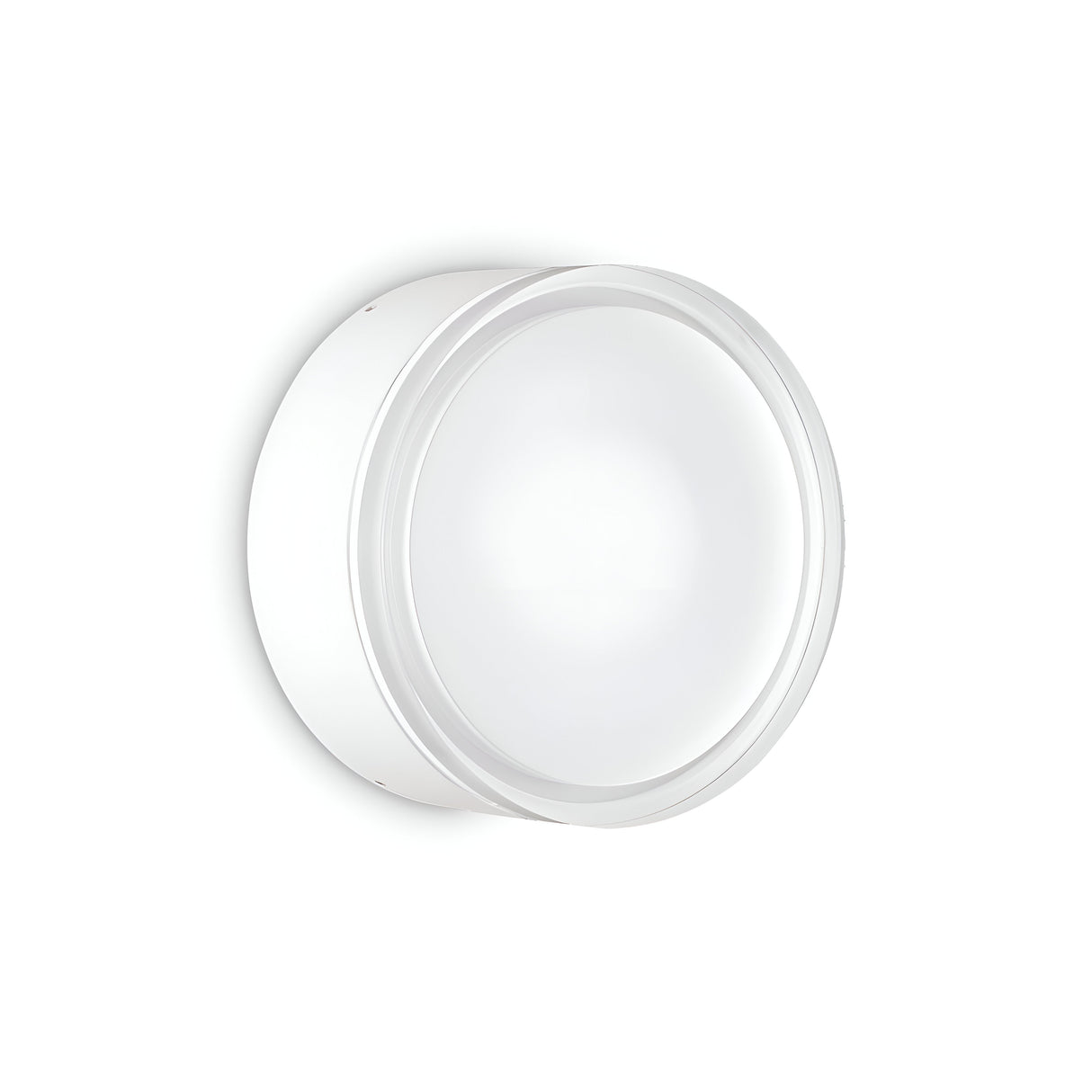 The Aura Large Flush Wall & Ceiling Light - White is a sleek, circular white fixture that features a smooth, frosted cover. When placed against a plain white background, it highlights its straightforward and contemporary design, making it an ideal addition to different interior settings. Its dimmable lighting capability enhances the room's adaptability.