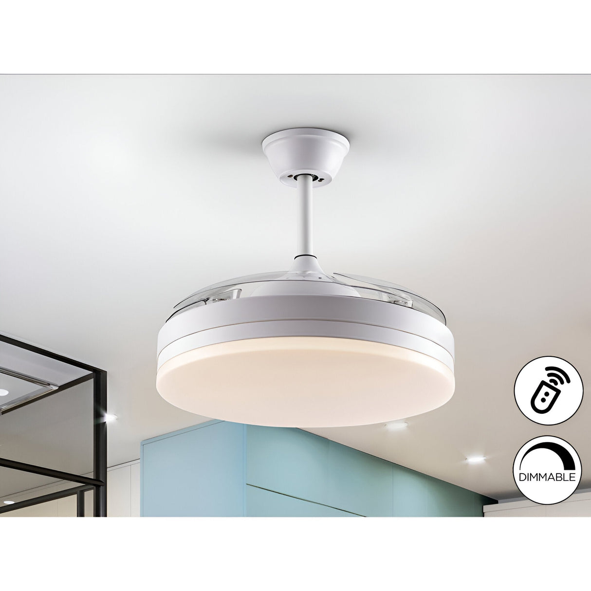 Vento CCT Dimmable LED Ceiling Retractable Fan Light - White