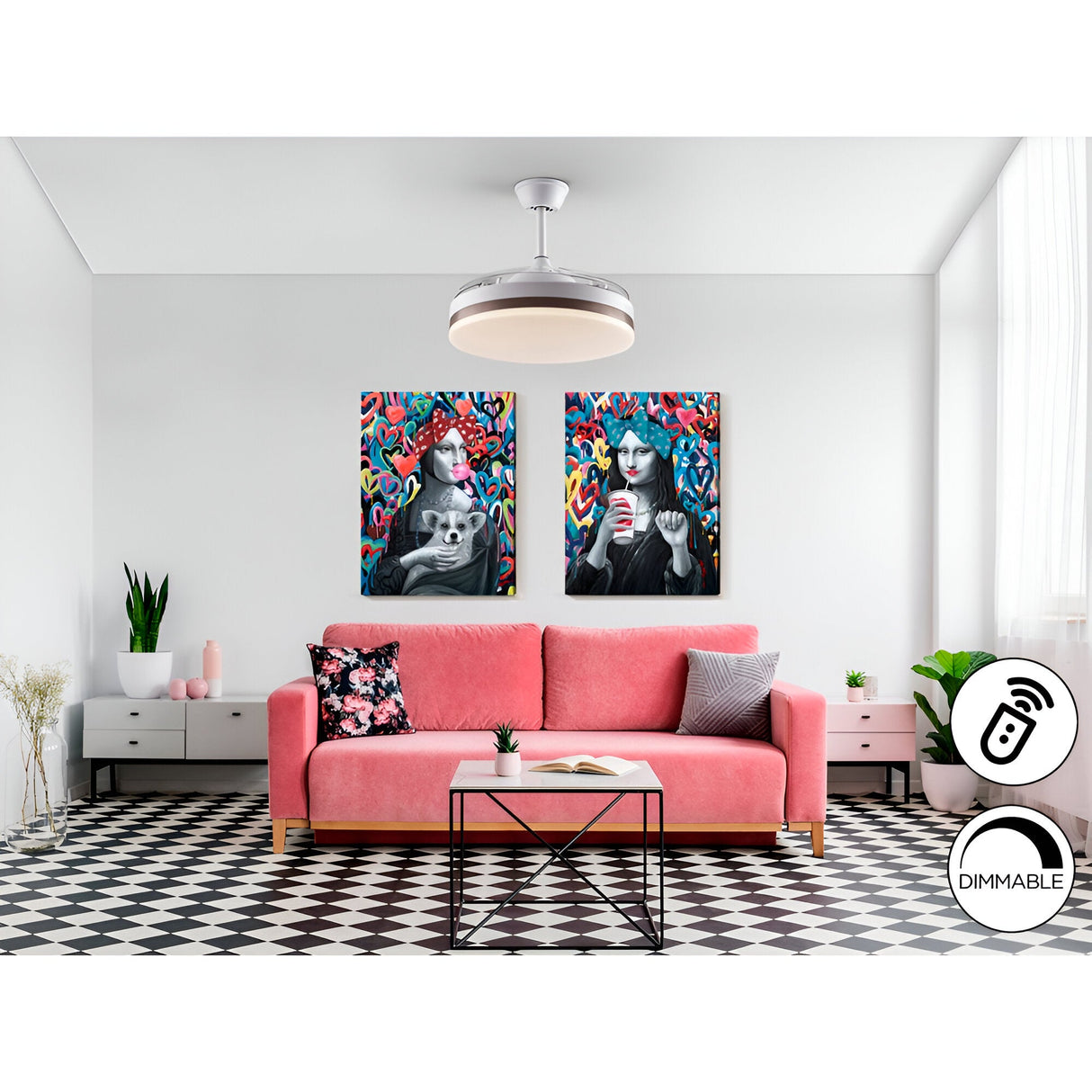 Vento CCT Dimmable LED Ceiling Retractable Fan Light - White/Bronze