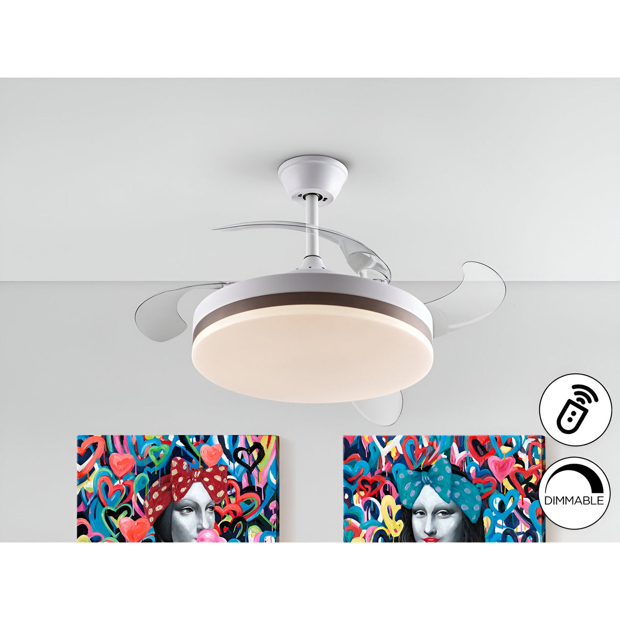 Vento CCT Dimmable LED Ceiling Retractable Fan Light - White/Bronze
