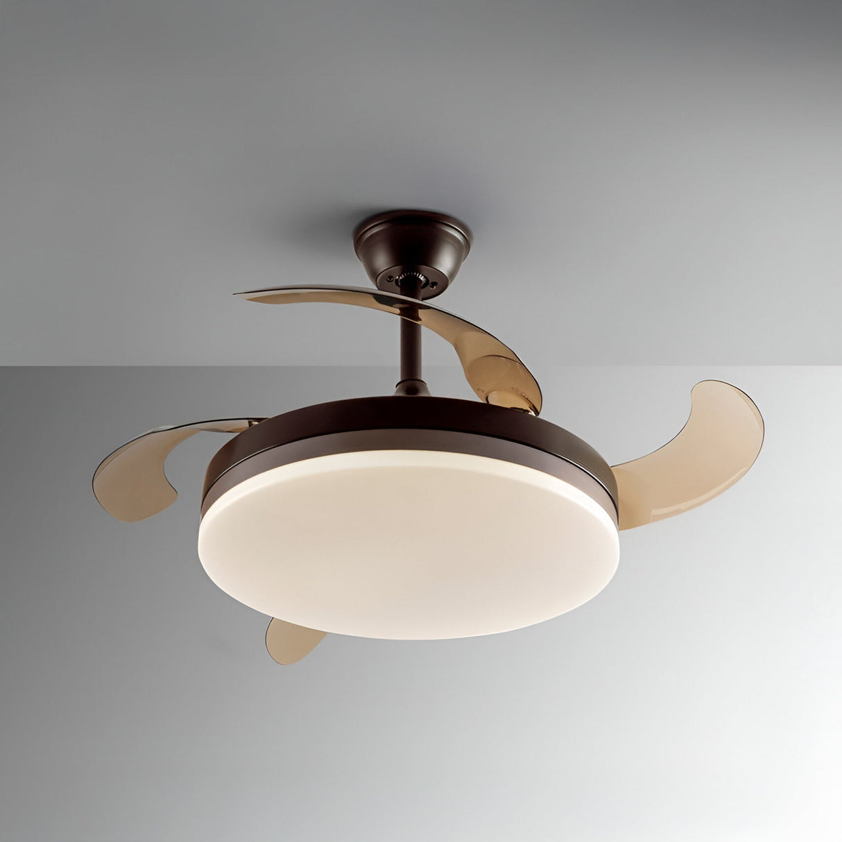 Vento CCT Dimmable LED Ceiling Retractable Fan Light - Brown