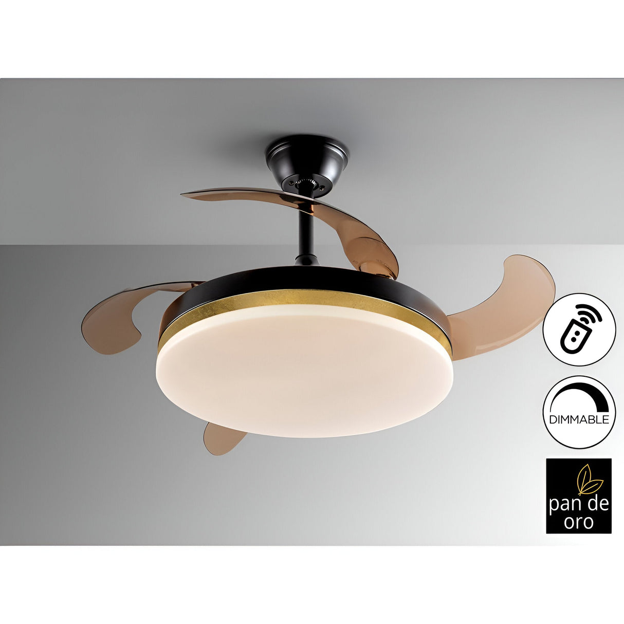 Vento CCT Dimmable LED Ceiling Retractable Fan Light - Black/Gold