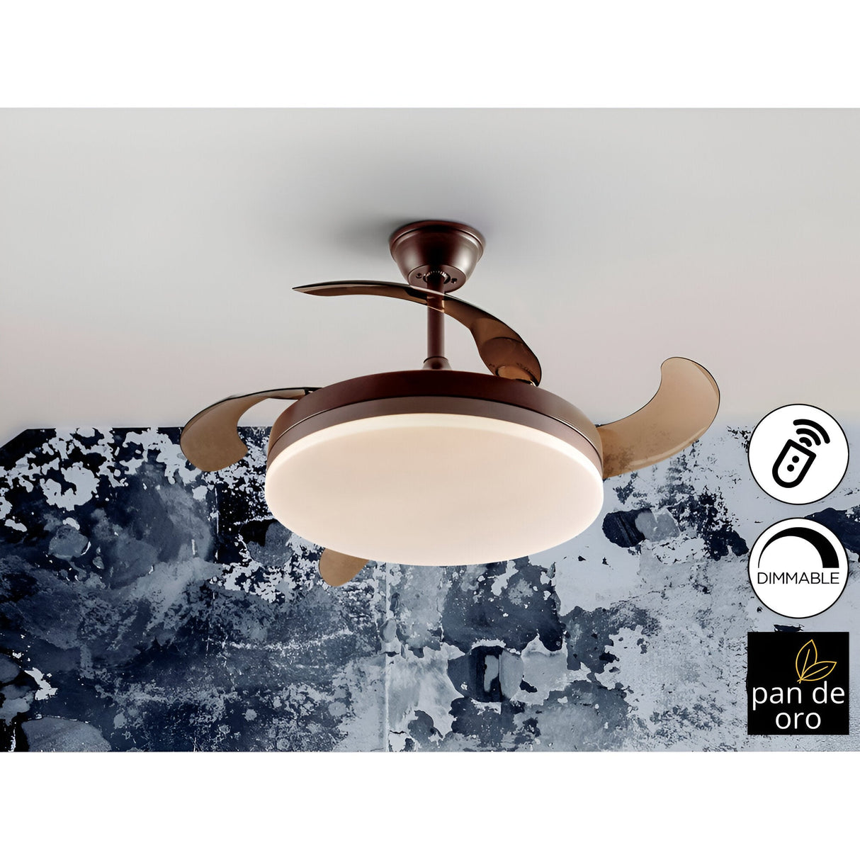Vento CCT Dimmable LED Ceiling Retractable Fan Light - Black/Gold