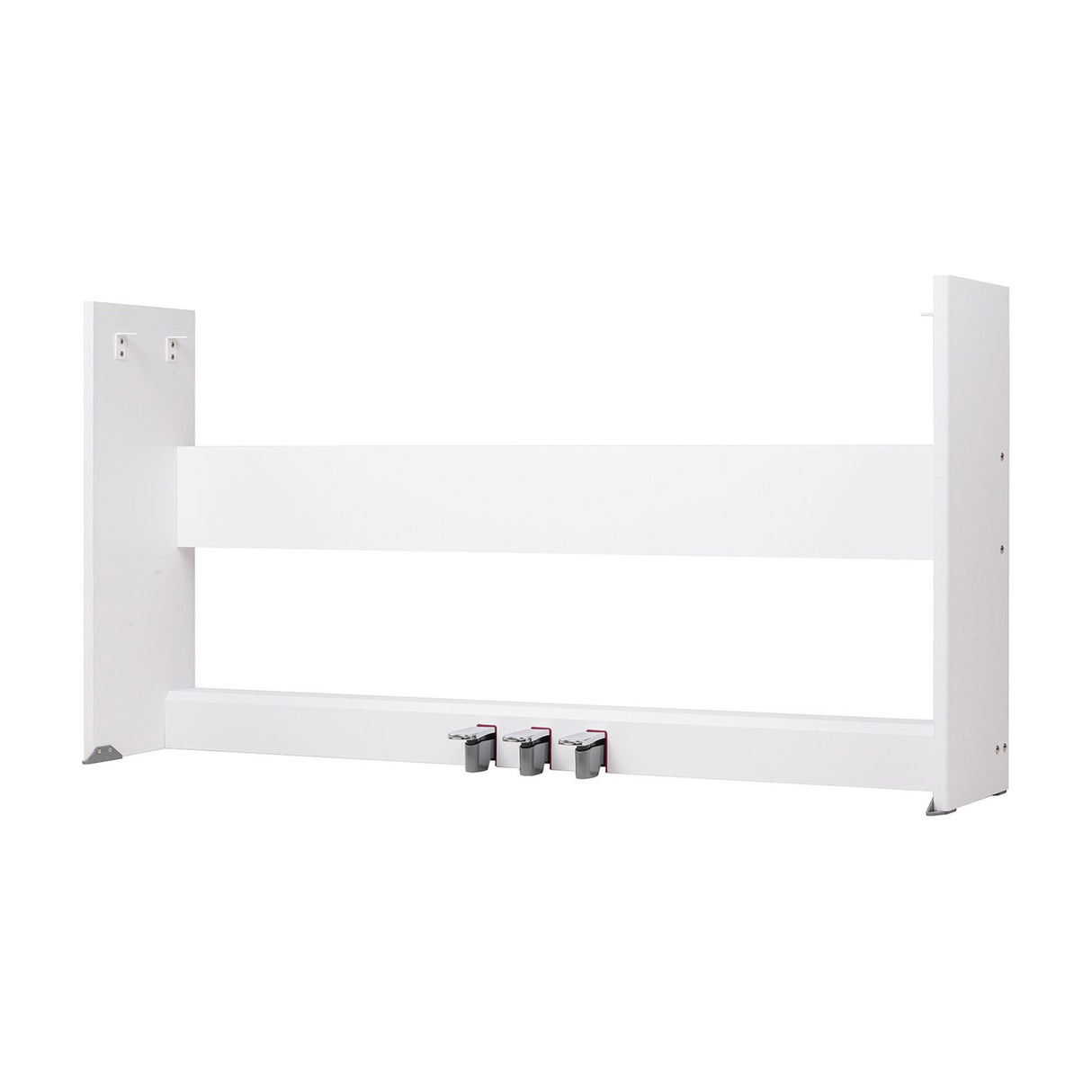 NU-X NPS-1 white wooden stand for NPK-10 and NPK-20 digital pianos with three integral pedals, shown on a plain white background.