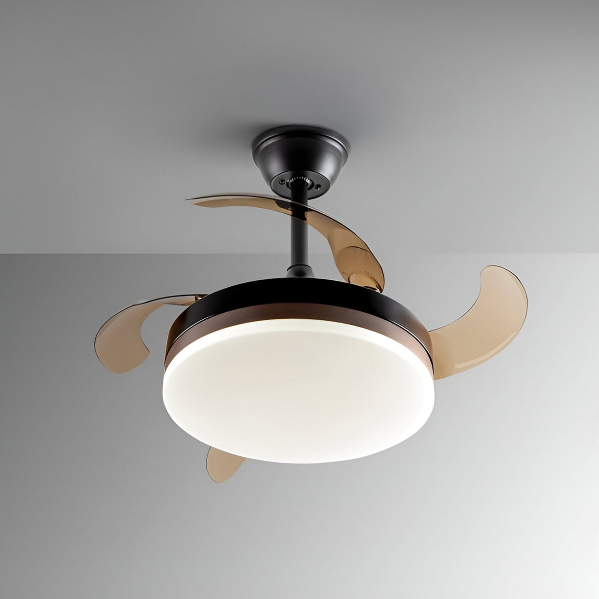 Vento Mini CCT Dimmable LED Ceiling Retractable Fan Light - Black/Brown