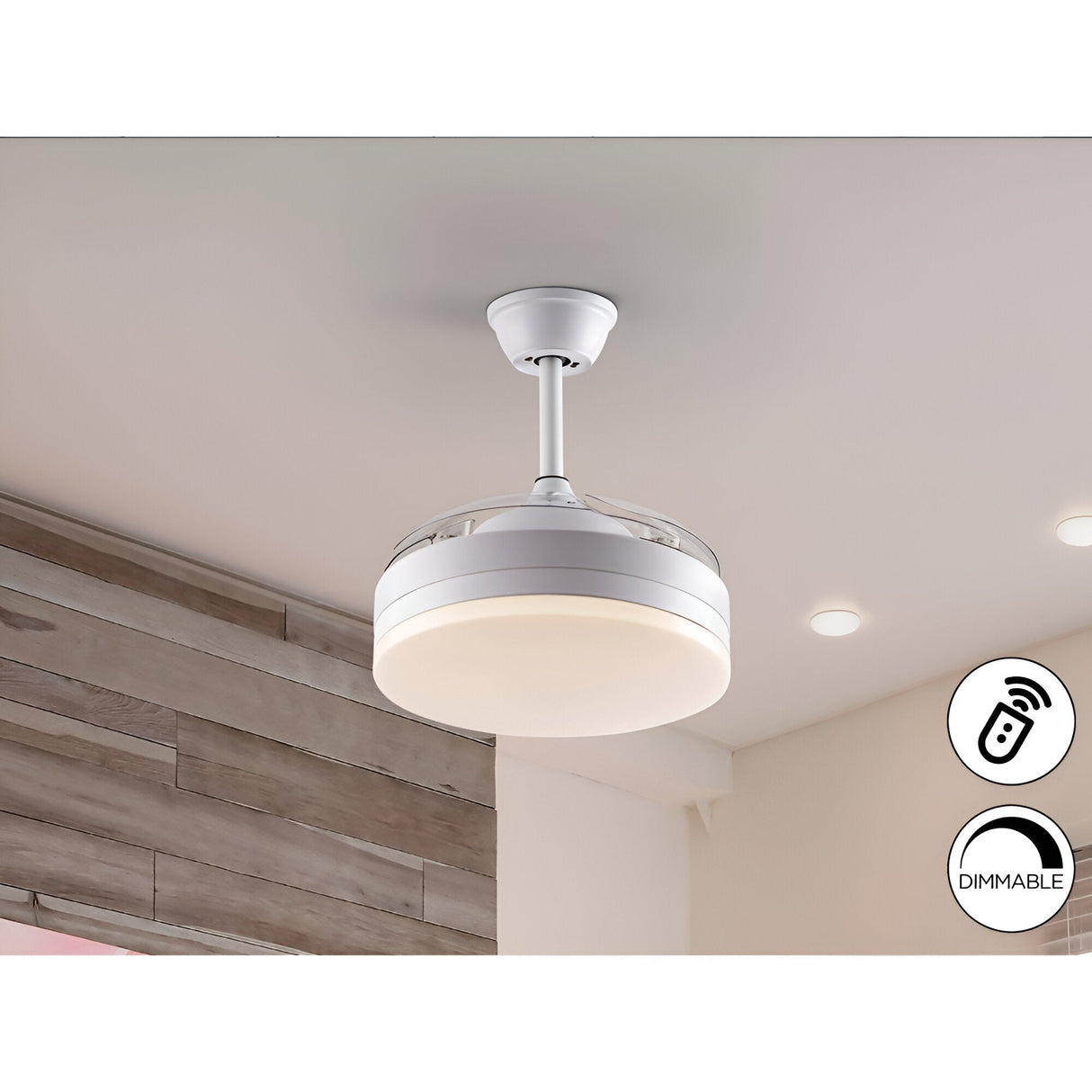 Vento Mini CCT Dimmable LED Ceiling Retractable Fan Light - White