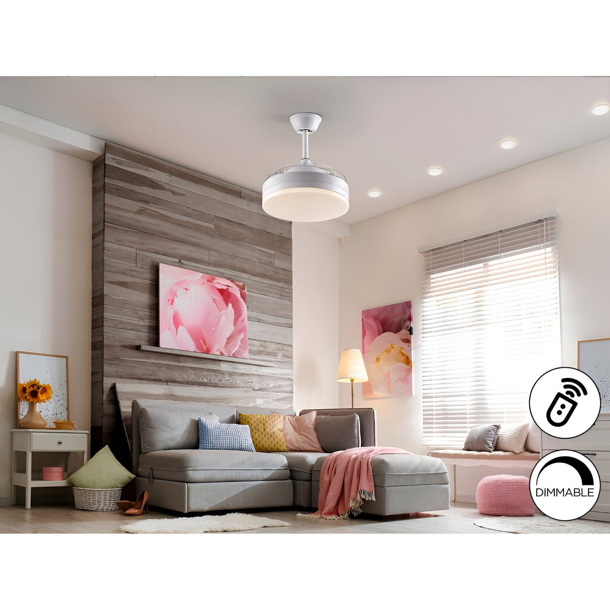 Vento Mini CCT Dimmable LED Ceiling Retractable Fan Light - White