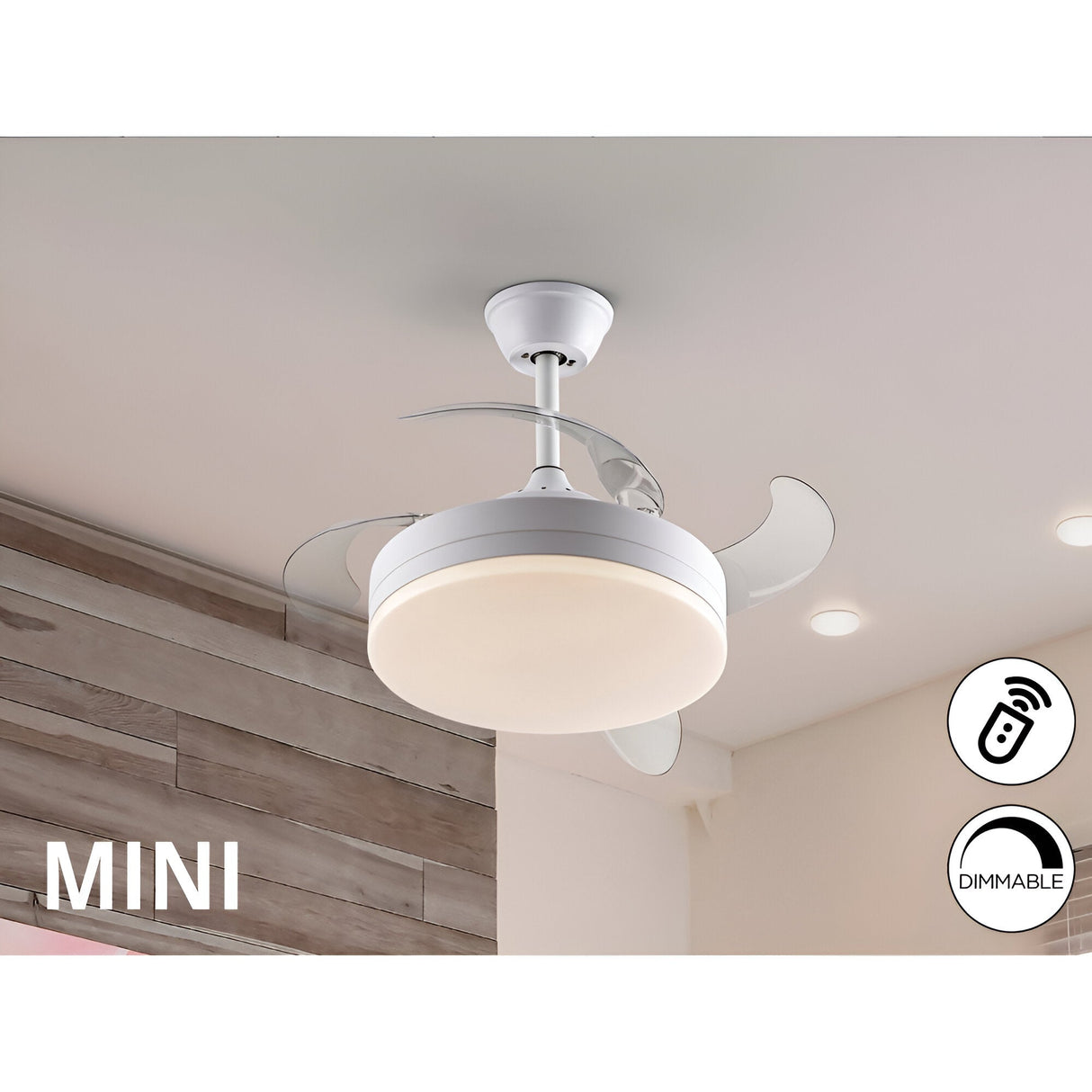 Vento Mini CCT Dimmable LED Ceiling Retractable Fan Light - White