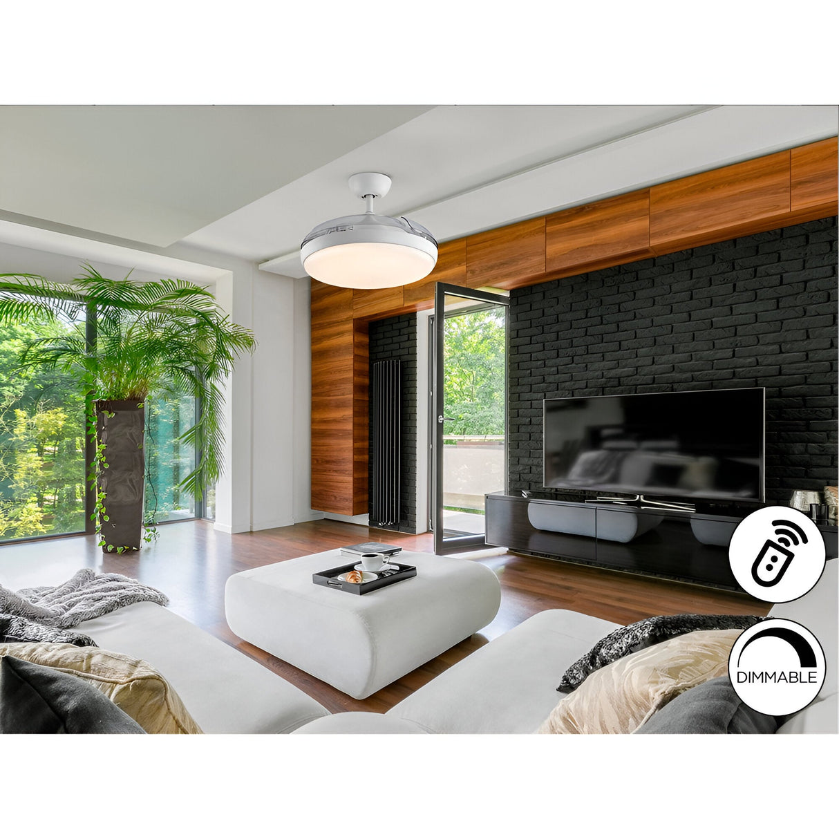 Venturi CCT Dimmable LED Ceiling Retractable Fan Light - White