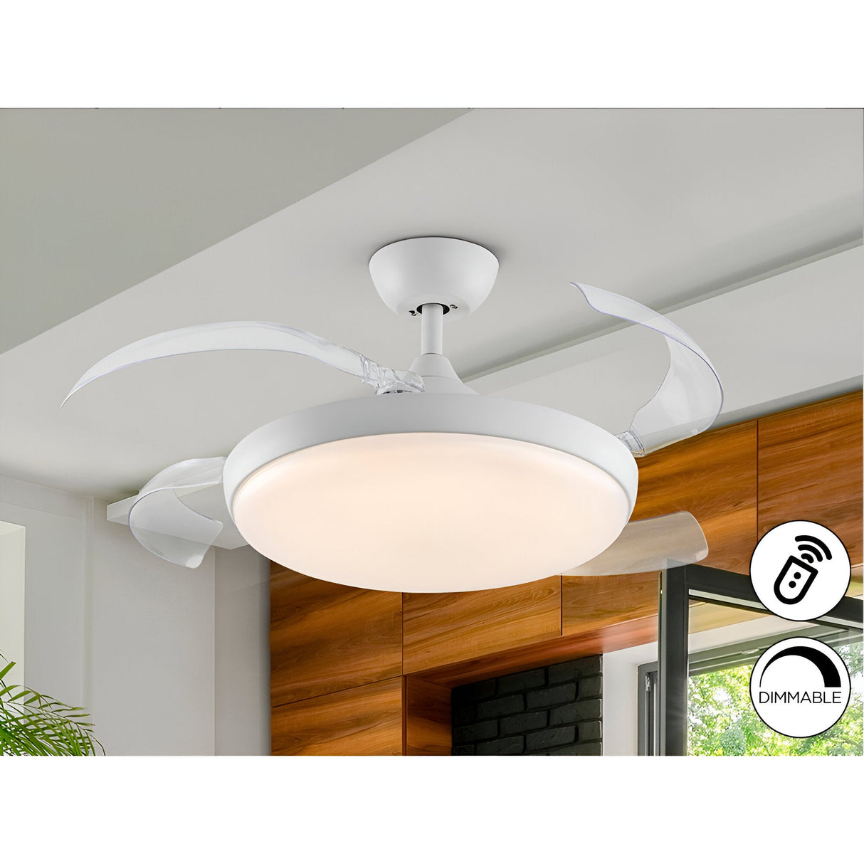 Venturi CCT Dimmable LED Ceiling Retractable Fan Light - White