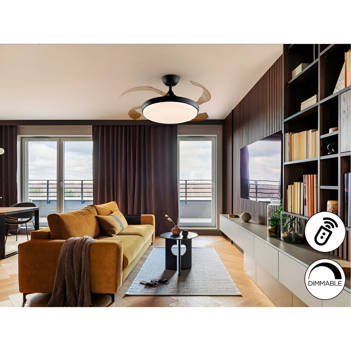 Venturi CCT Dimmable LED Ceiling Fan Light - Black/Brown