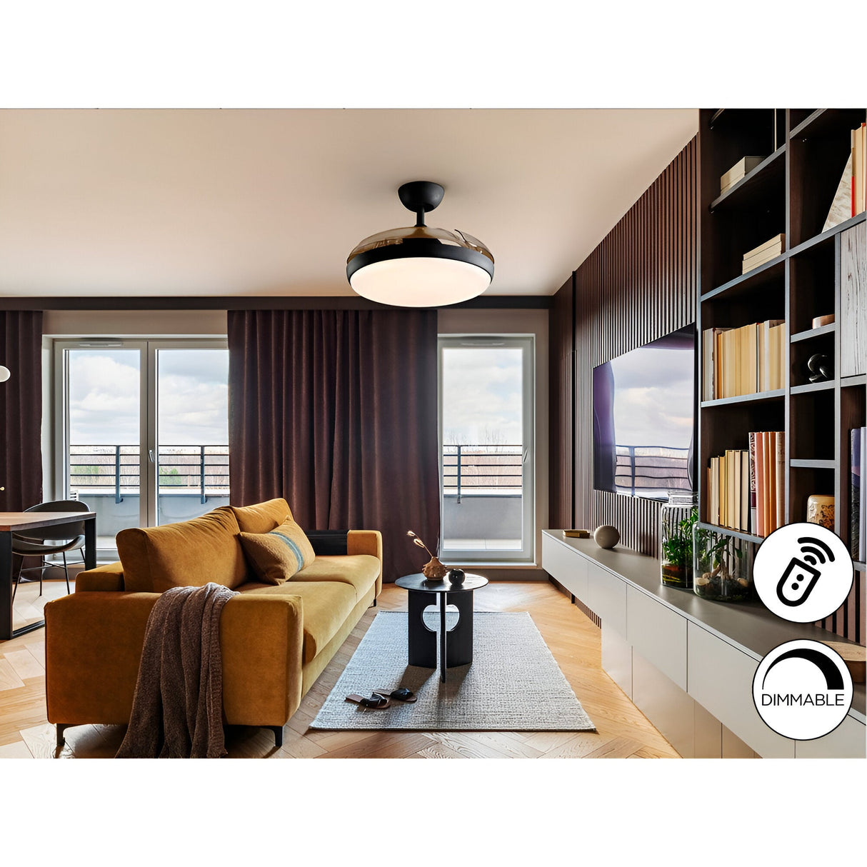 Venturi CCT Dimmable LED Ceiling Fan Light - Black/Brown