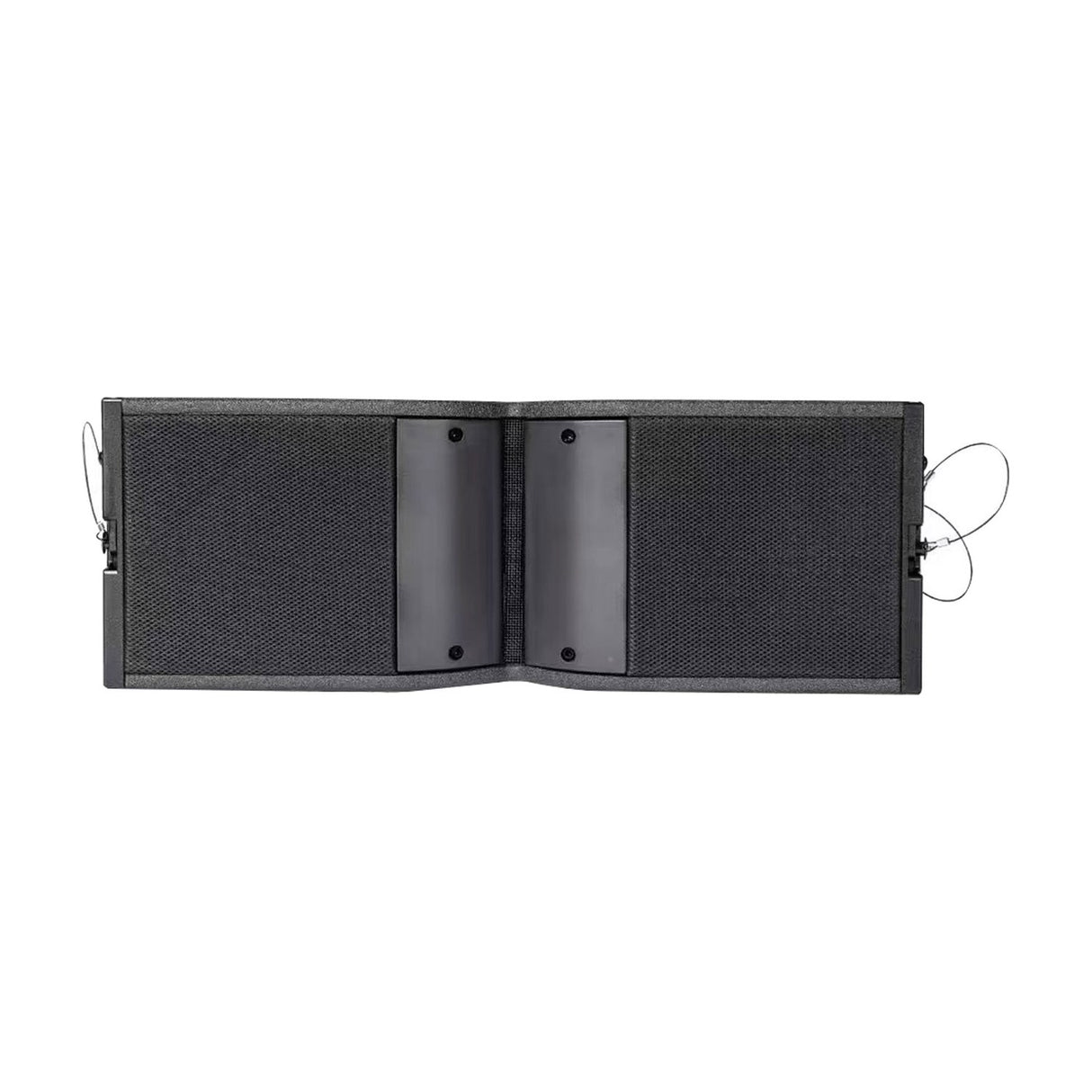 Citronic C-208 active line array cabinet by AVSL shown front-on with dual 8" drivers, central ribbon tweeter plates, and side rigging cables on white.