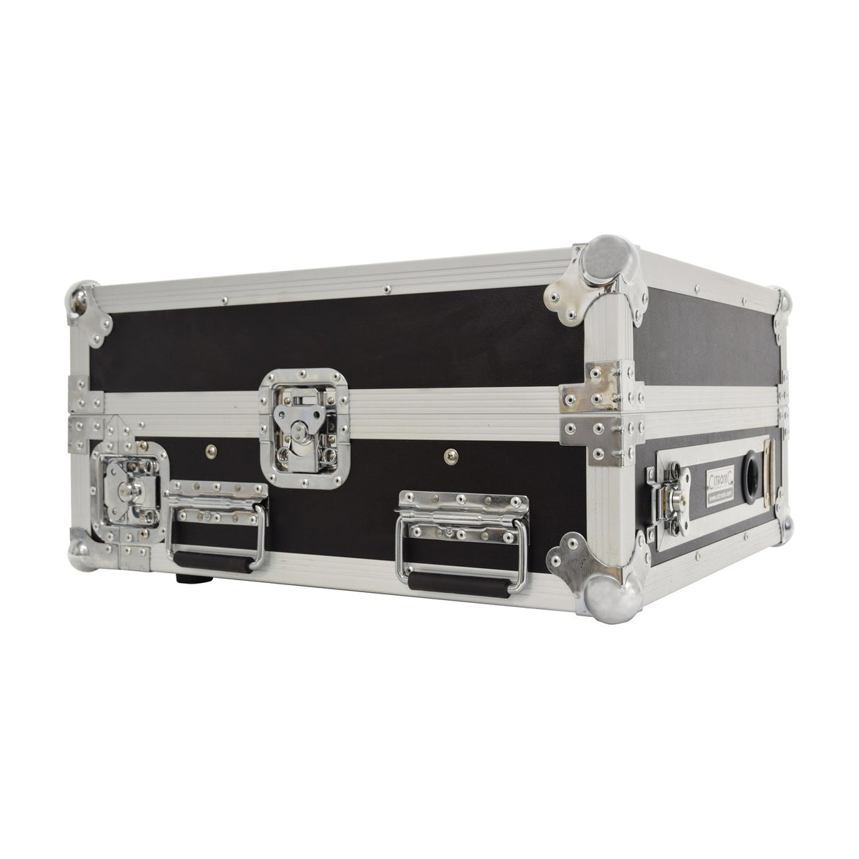 Citronic CASE10:2 19" rack flight case with black panels, chrome corners, latches and side handles, shown closed on a white background.
