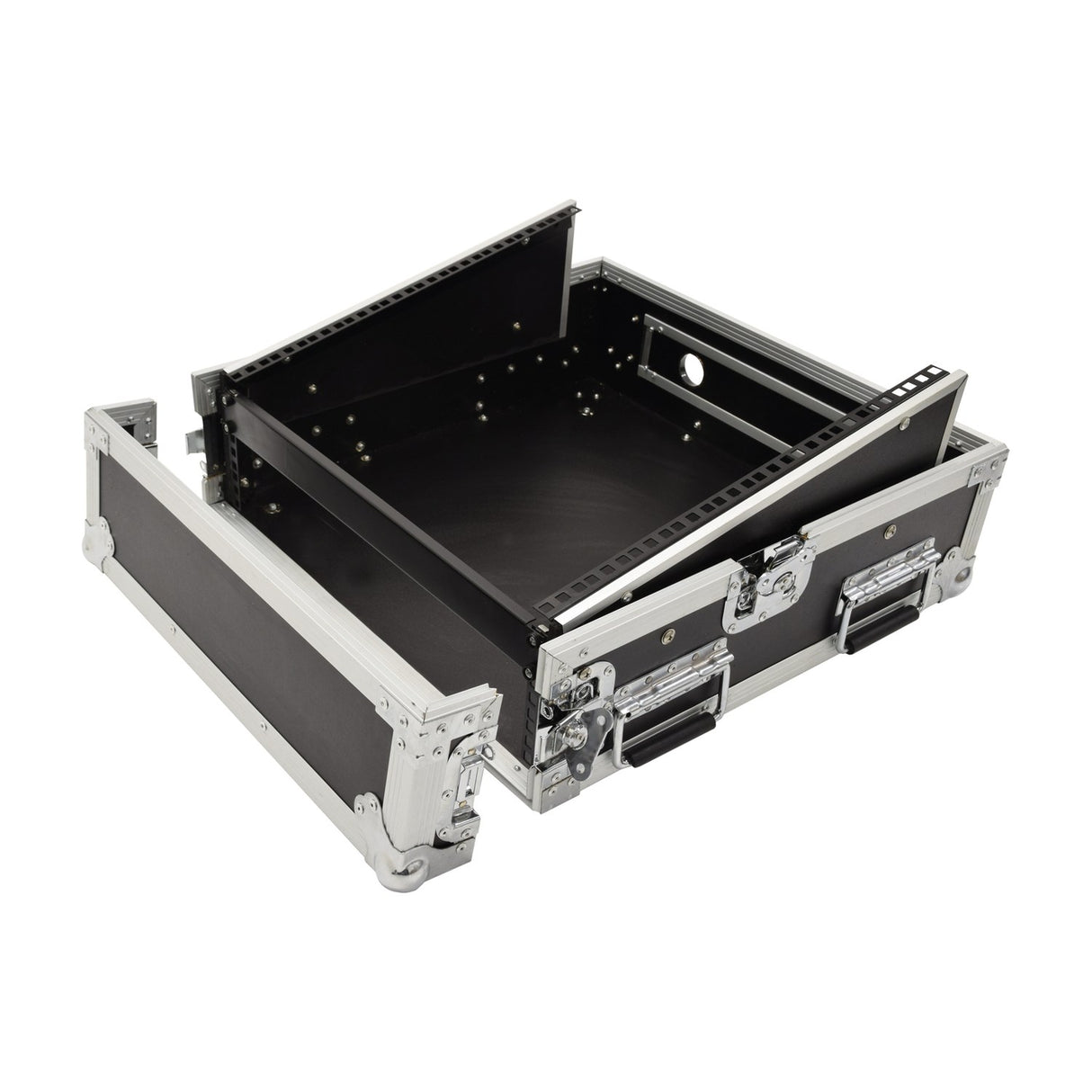 Citronic CASE10:2 19" rack flight case shown open with lids removed, revealing the 2U angled top section and 10U vertical rack bay.
