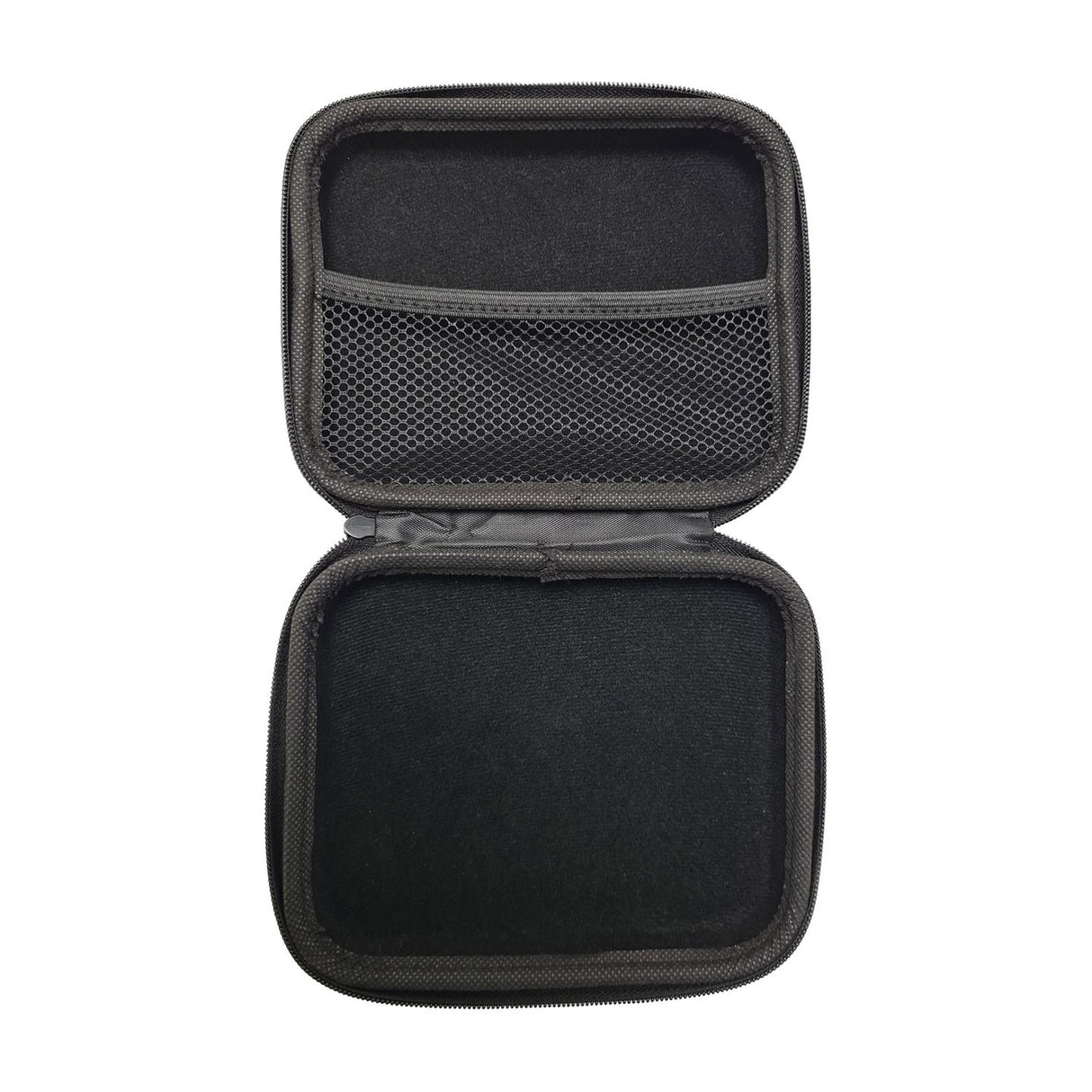 Chord BTP-170 EVA clamshell transmitter pouch shown open, revealing black woven nylon lining, a mesh storage pocket, and zip closure on a white background.