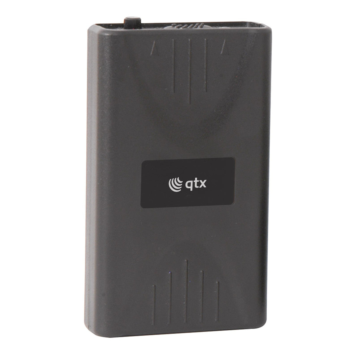 A black rectangular QTX Bodypack Transmitter 175.0MHz with a small logo and textured lines on the front, designed for reliable use with QTX wireless systems or as a power source for your VHF bodypack transmitter.