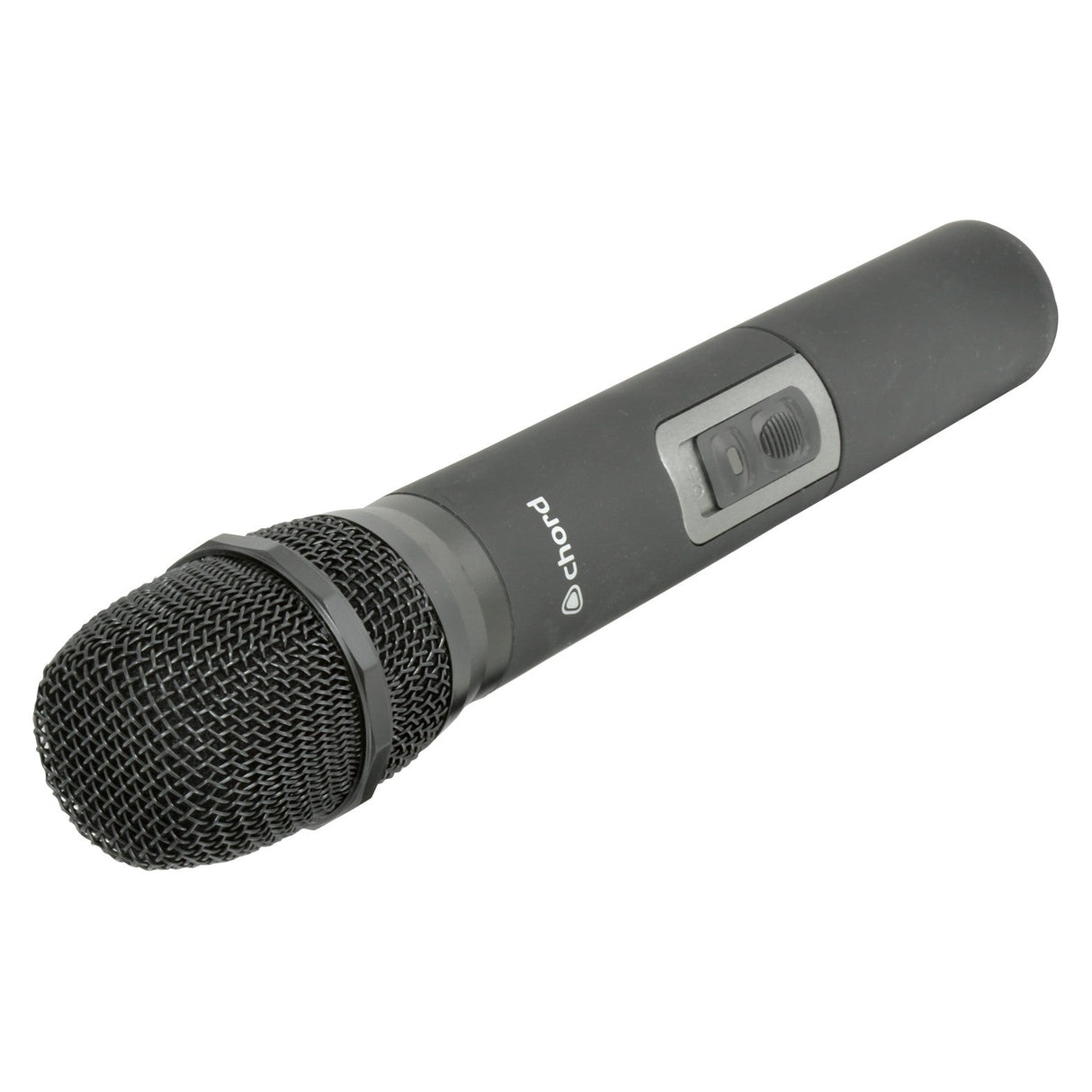 The Chord NU4 Handheld Microphone Transmitter in red is a wireless device featuring a sleek design with a mesh grille and power button. Proudly emblazoned with the Chord brand name, it is designed for versatile audio applications and integrates seamlessly with any wireless UHF system for exceptional performance.