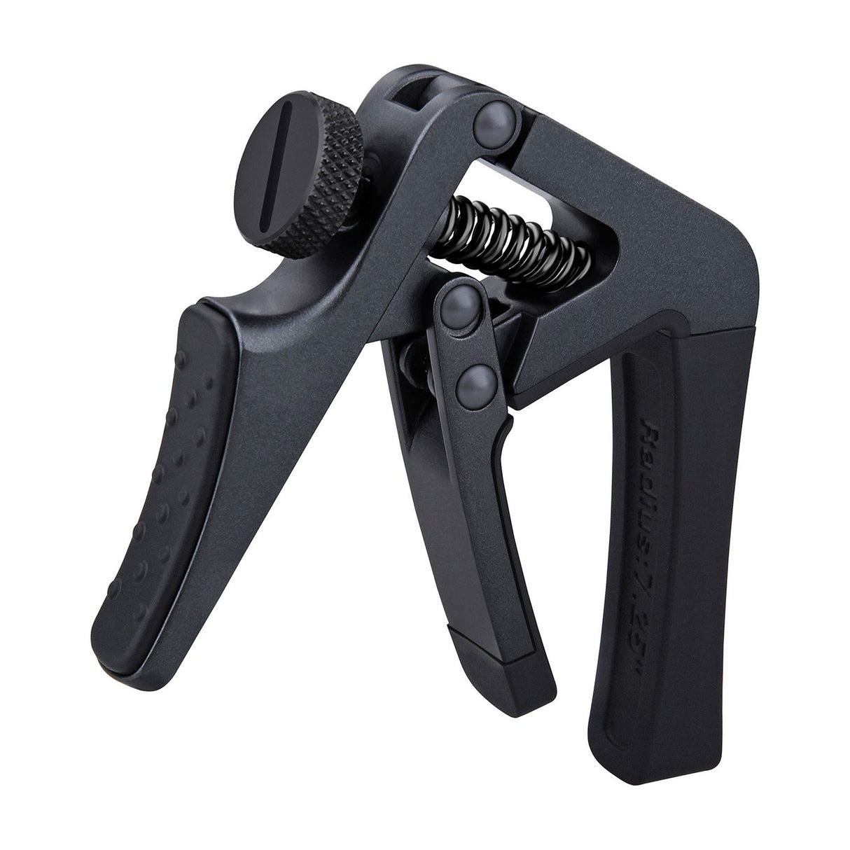 Cherub CGC-1 Gemini Adjustable Guitar Capo in matte black with knurled tension wheel, spring mechanism, and textured grip, shown on a white background.