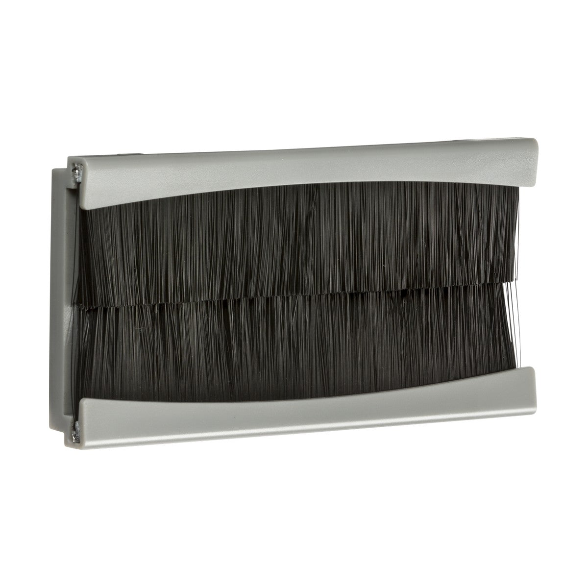 Introducing the Brush Module 100 X 50mm - Grey: an industrial-style floor brush featuring black bristles, a grey metal frame, and a sleek Euro-module design that enhances modern aesthetics.