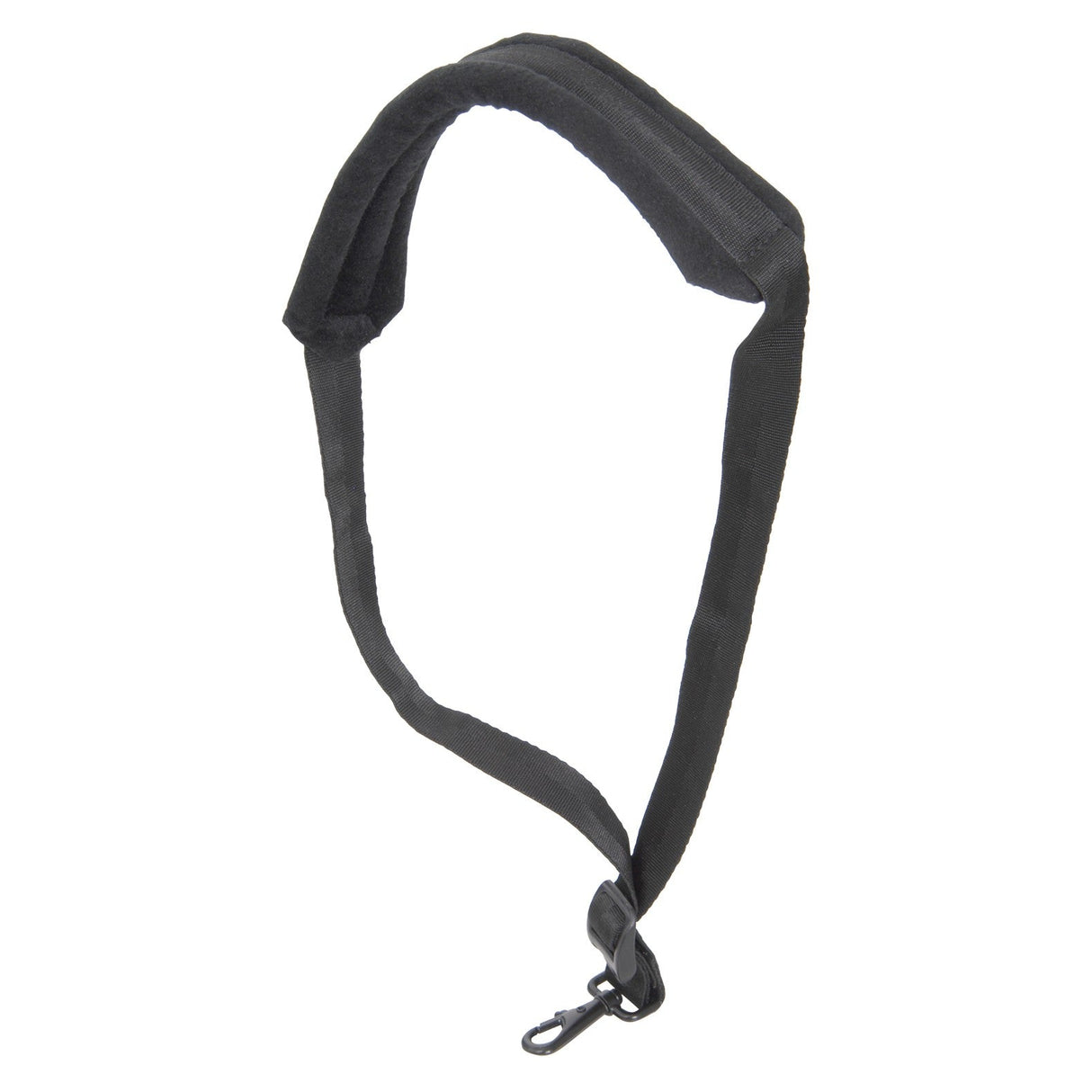 The Chord Saxophone Neck Strap is black and padded, featuring an adjustable clasp and a hook at one end, designed for comfortably carrying your camera.
