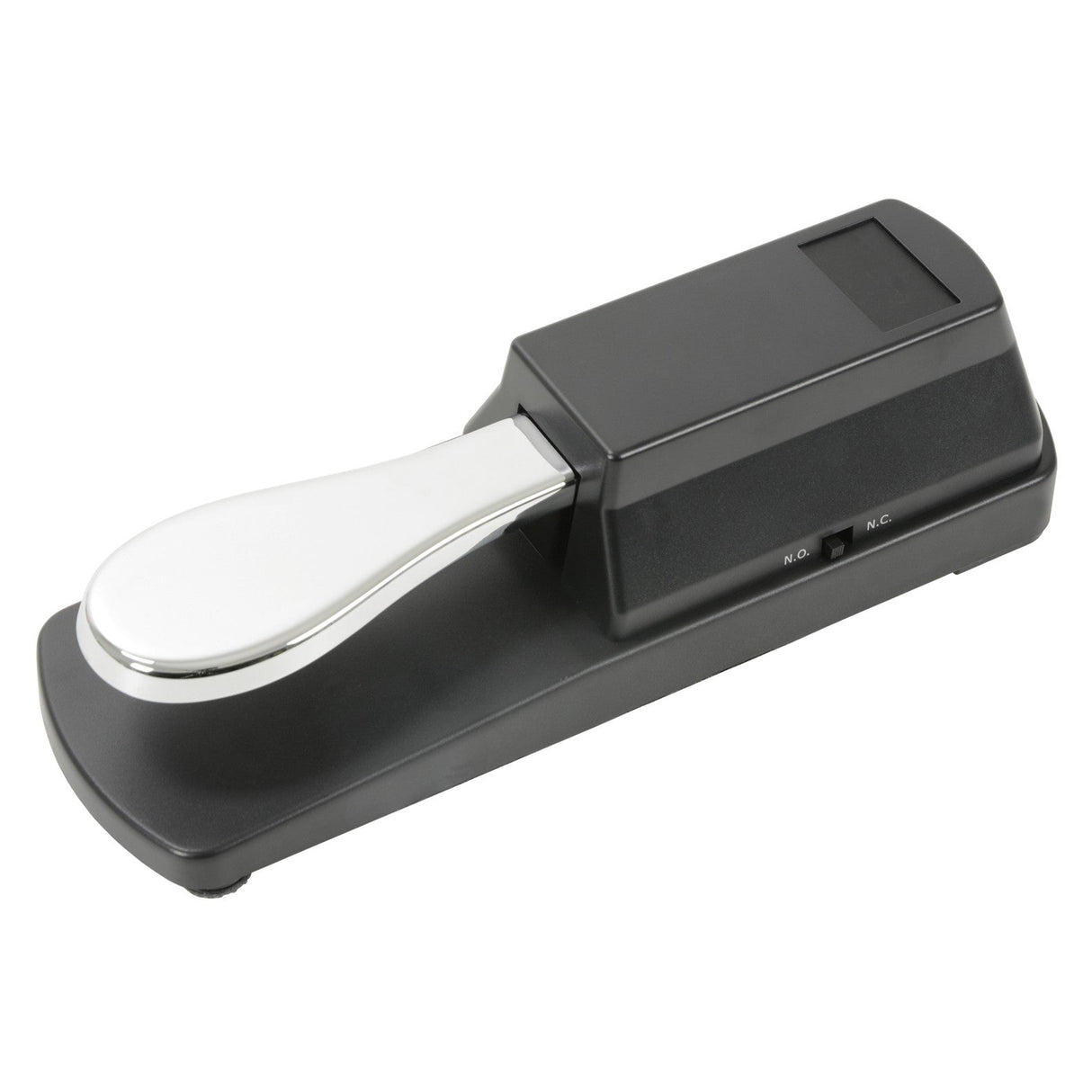 The Chord SP2 Sustain Pedal is a gray electronic piano accessory with a chrome footrest and black base, featuring dual polarity switches labeled N.O. and N.C. on the side—ideal for keyboards.