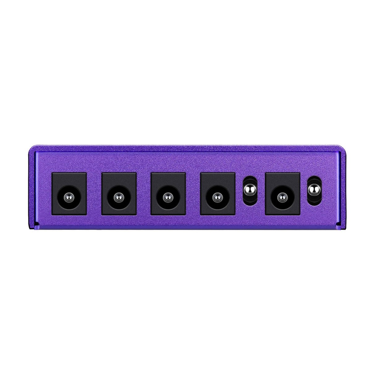 NU-X NIP-Z6 Zeus Jr. isolated pedal power supply in purple, side view showing five DC output jacks and a voltage selector switch.