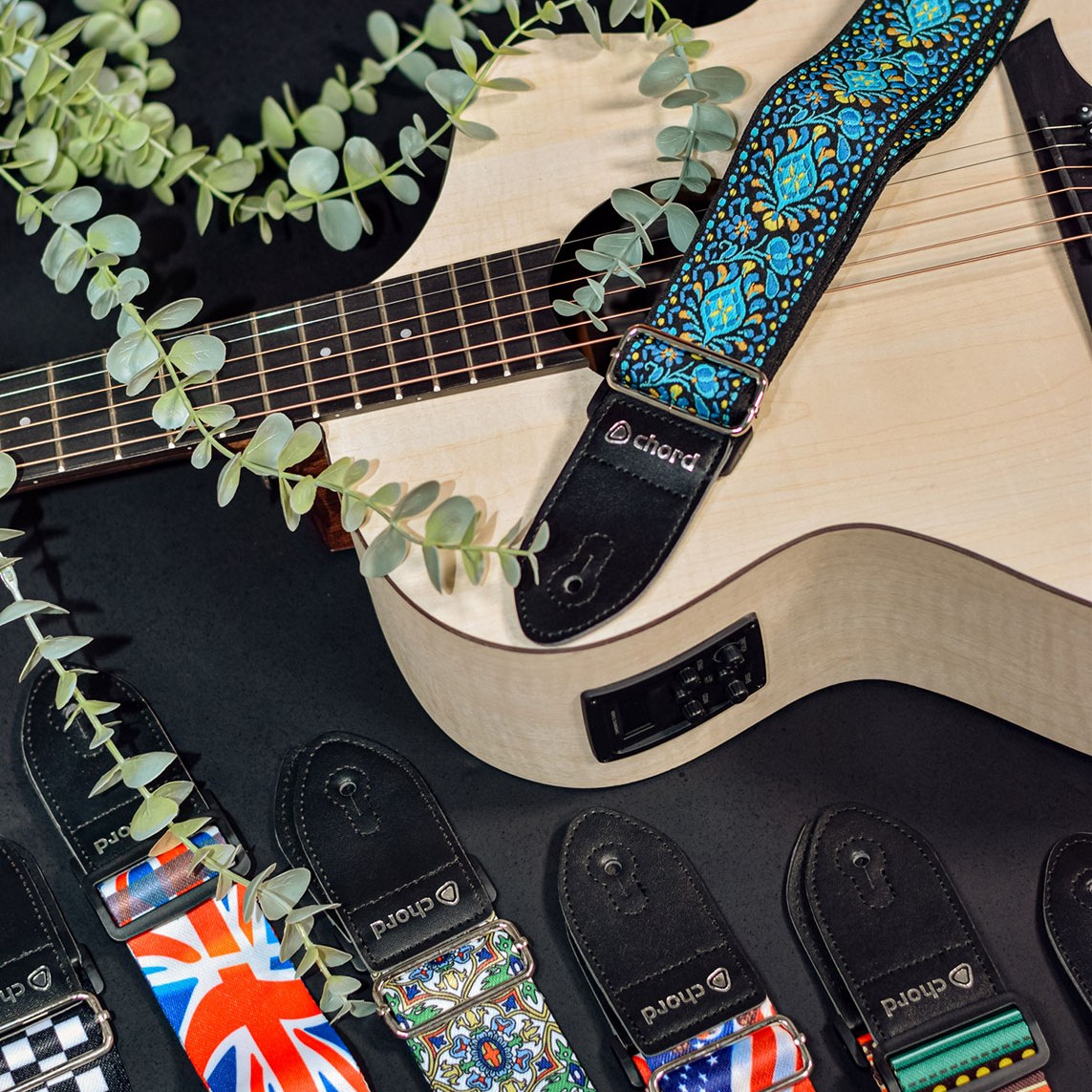 Chord STP-BFL2 Blue Floral Embroidered Guitar Strap
