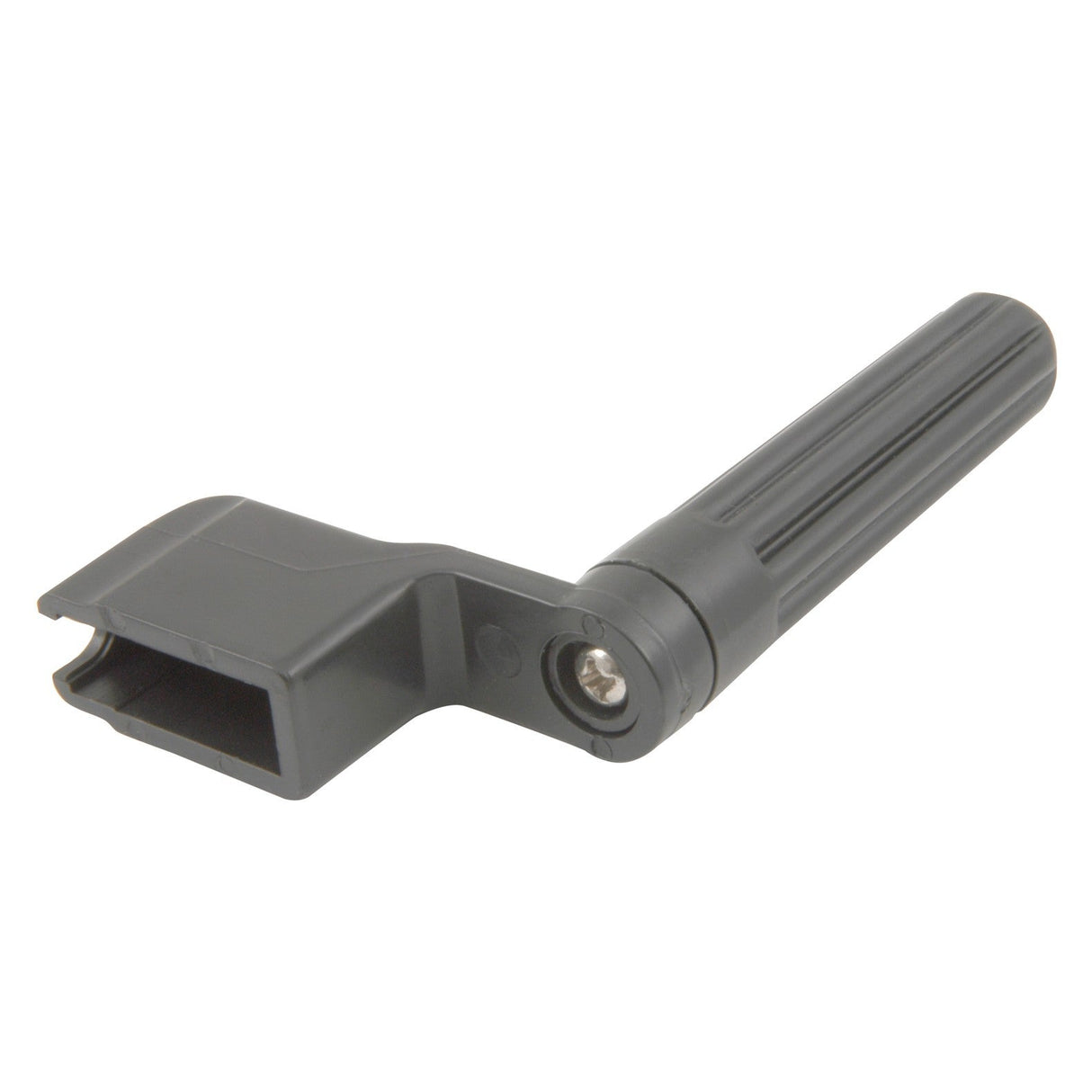 The Chord Standard String Winder, featuring a black plastic handle with a textured grip for ease of use, includes an angled flat-edged connector. It is securely attached by a screw to ensure reliable performance.