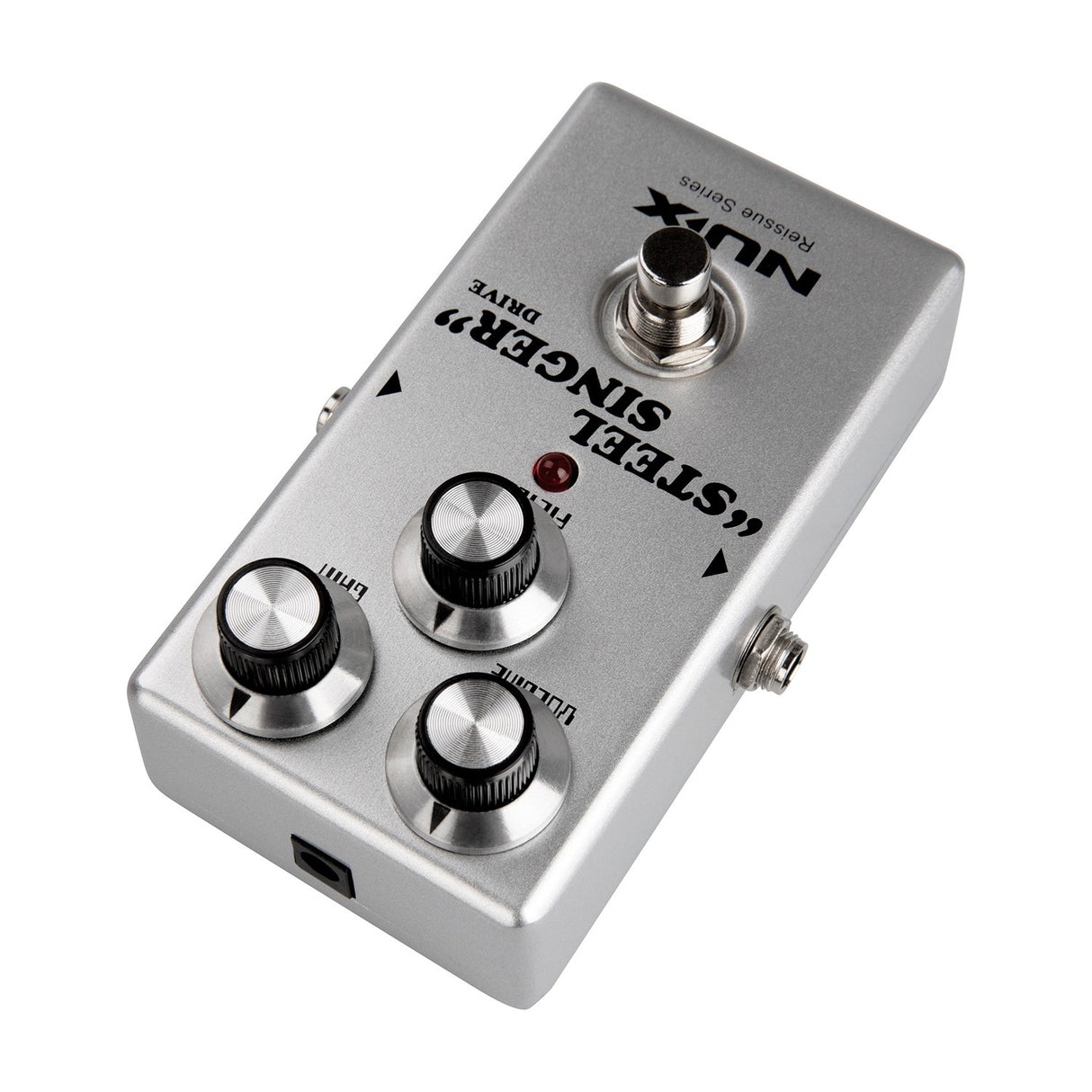 NU-X DIAB Steel Singer Analog Drive guitar pedal in silver with Volume, Gain and Filter knobs, footswitch and red LED, shown on a white background.