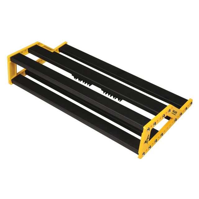 Introducing the NU-X Medium Bumblebee Pedalboard, featuring a robust design crafted from anodized aluminum with multiple support beams. This yellow and black board is engineered to securely hold your music gear and accessories, making it ideal for musicians and enthusiasts. Plus, it comes complete with a bag and accessories for added convenience.
