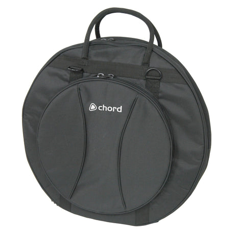 The Chord Cymbal Gig Bag is a versatile percussion accessory in black, featuring two zippered compartments and carry handles. Its simple, functional design allows it to securely store your equipment while also serving as a padded drum bag for easy transportation.