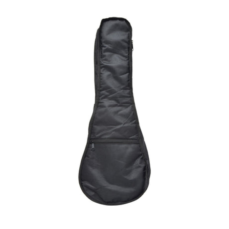 Introducing the Chord Padded Concert Ukulele Gig Bag, a sleek black case ideal for your ukulele. It includes a secure zipper closure and a front external pocket for storing accessories. The case is displayed upright against a white background, making it perfect as your go-to gig bag.