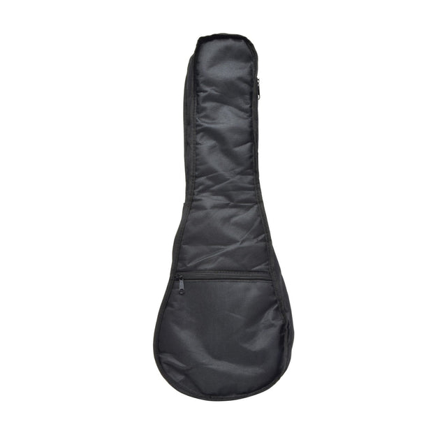 Introducing the Chord Padded Concert Ukulele Gig Bag, a sleek black case ideal for your ukulele. It includes a secure zipper closure and a front external pocket for storing accessories. The case is displayed upright against a white background, making it perfect as your go-to gig bag.