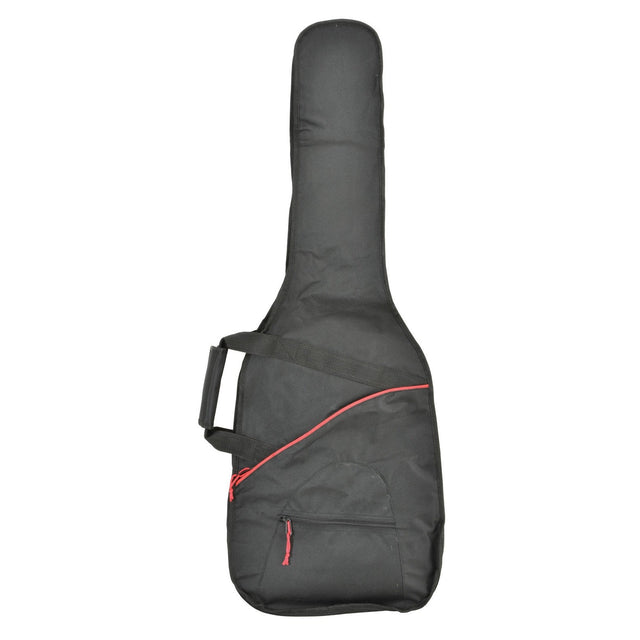 The Chord Soft Lightweight Guitar Gig Bag Electric is a black, water-resistant nylon bag with a red zipper, carrying handle, and exterior pocket, shown against a white background.
