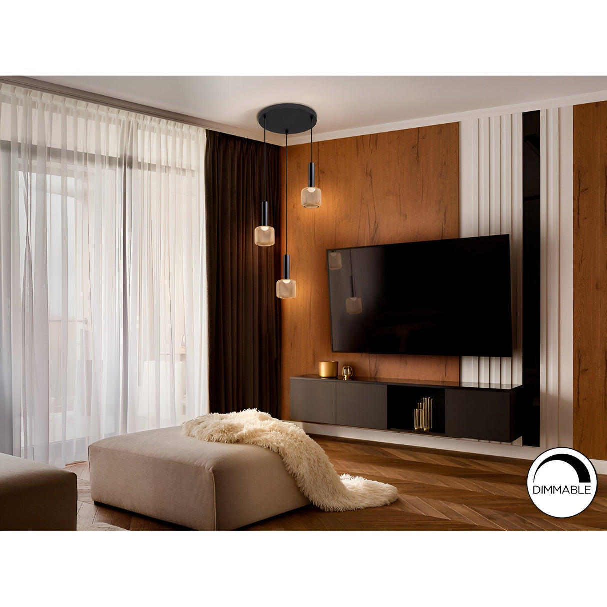 Sincro 3 Light LED Metal Mesh Cluster Pendant Light 5W 3000K - Black/Gold