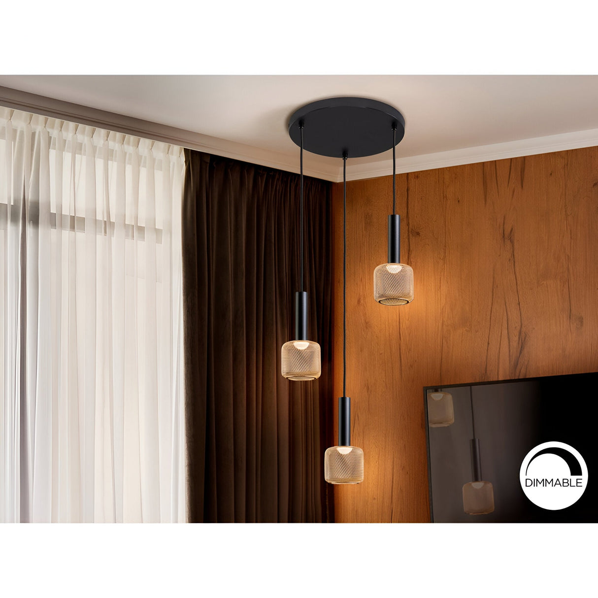 Sincro 3 Light LED Metal Mesh Cluster Pendant Light 5W 3000K - Black/Gold