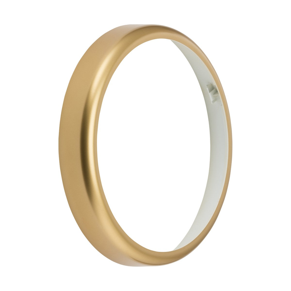 Product Description: The Bezel Accessory For BT14 in matt brass is a round picture frame with a white interior edge, reminiscent of a metallic gold design, set against a plain white background. It boasts a simple, elegant style with a smooth, shiny surface that imparts a modern look.