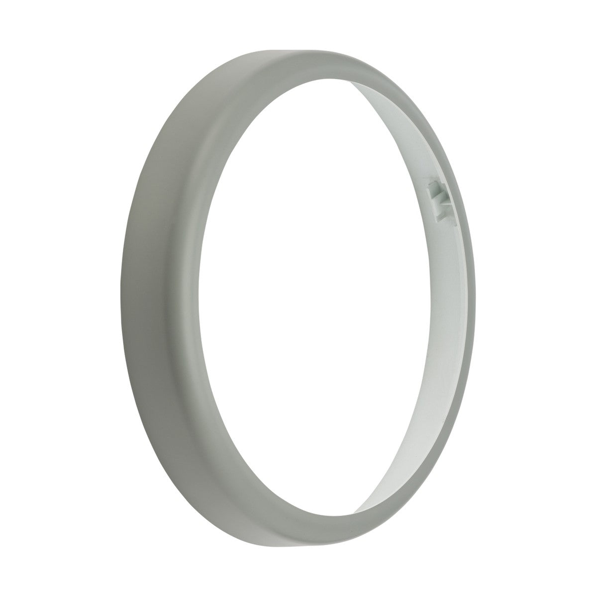 A gray, circular BT20 Bezel Accessory is displayed against a plain, white background. Constructed from polycarbonate, it promises durability with its smooth and even thickness. Its matte finish and simple design suggest a minimalistic style.