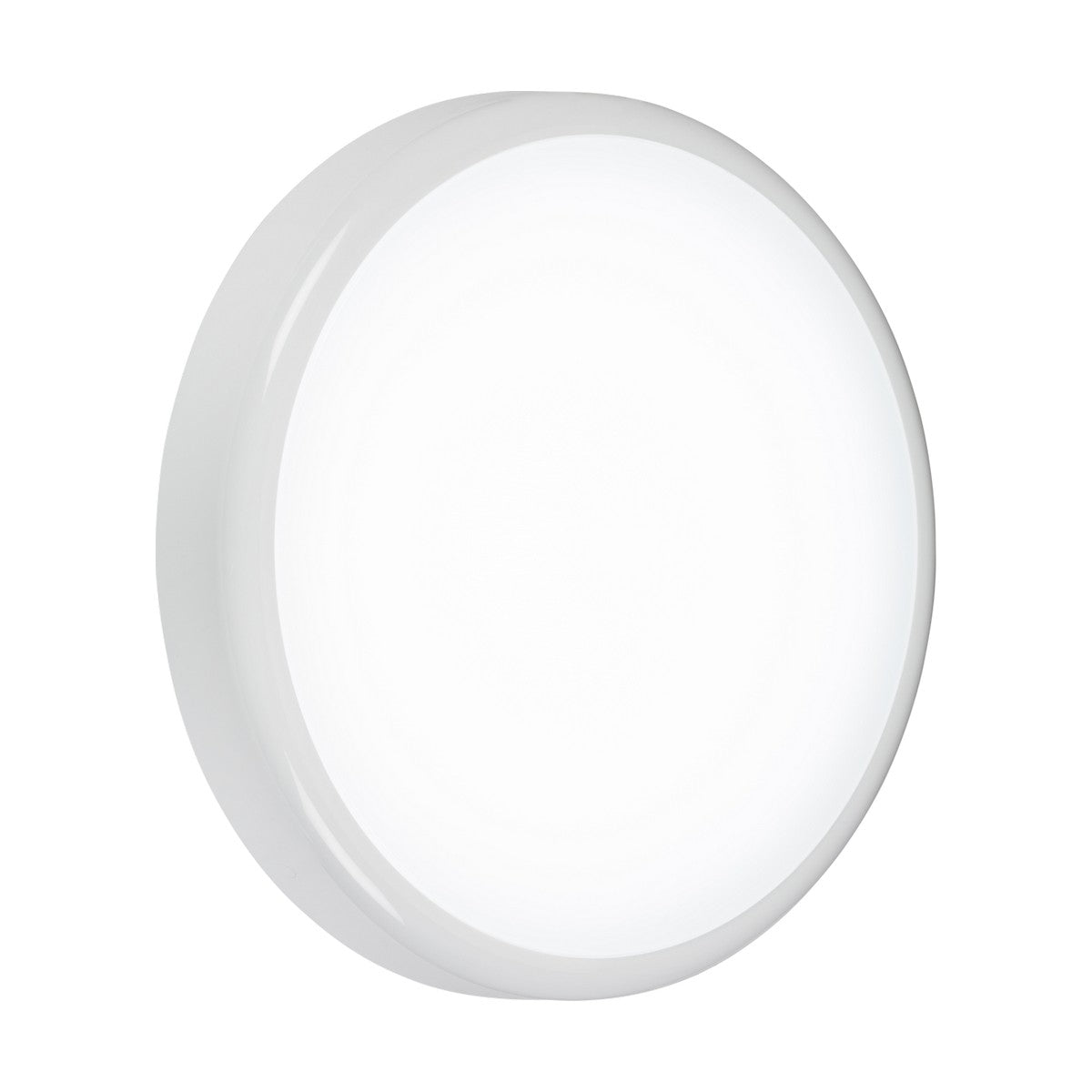 Introducing the 20W Outdoor CCT LED Bulkhead With Sensor (BT20CTS), featuring a round, white design and a simple, minimalist aesthetic. This flush-mounted ceiling light showcases a smooth surface and provides a bright, even glow with its CCT adjustable capabilities for versatile illumination options.