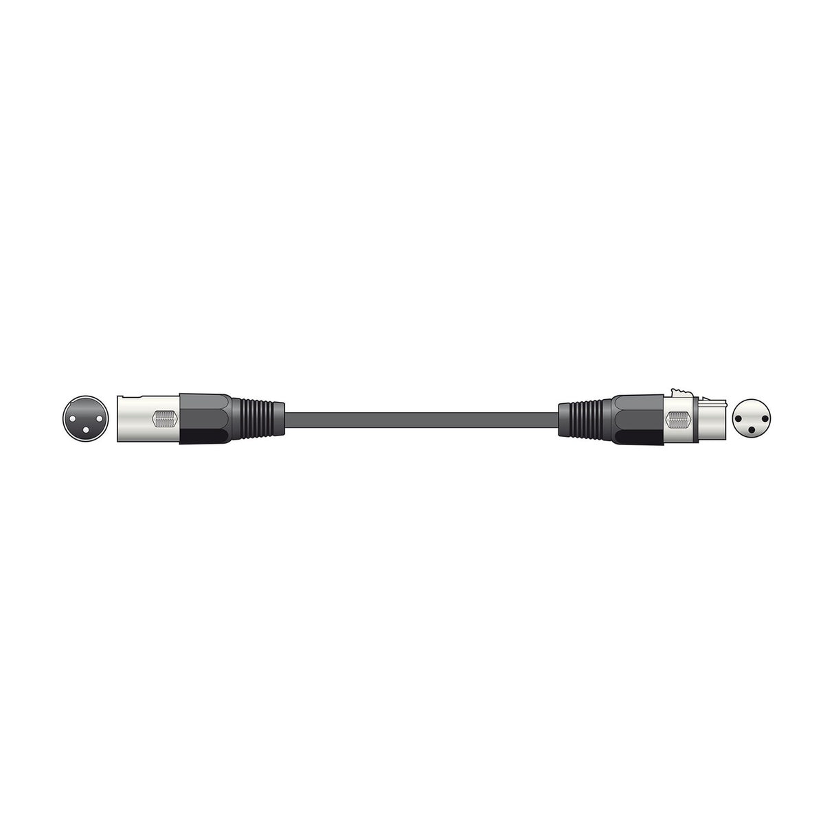 QTX DMX 0.75m lighting lead with 3-pin XLR male plug and 3-pin XLR female socket on a black shielded cable, shown on a plain white background.
