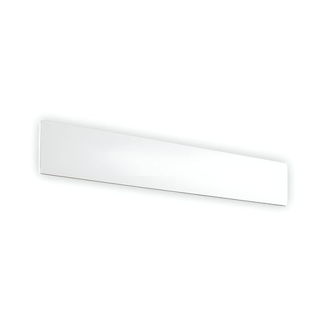 The Flara LED Wall Light 23W 3000K - White, measuring 53cm, is a contemporary lighting solution mounted on a white wall. It emits a gentle, uniform glow and its sleek, minimalistic design integrates flawlessly with the environment.