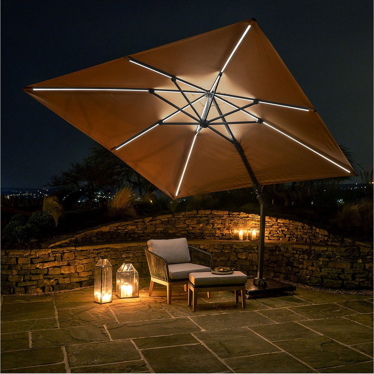 Glow Challenger T2 Taupe Cantilever Parasol - 3m