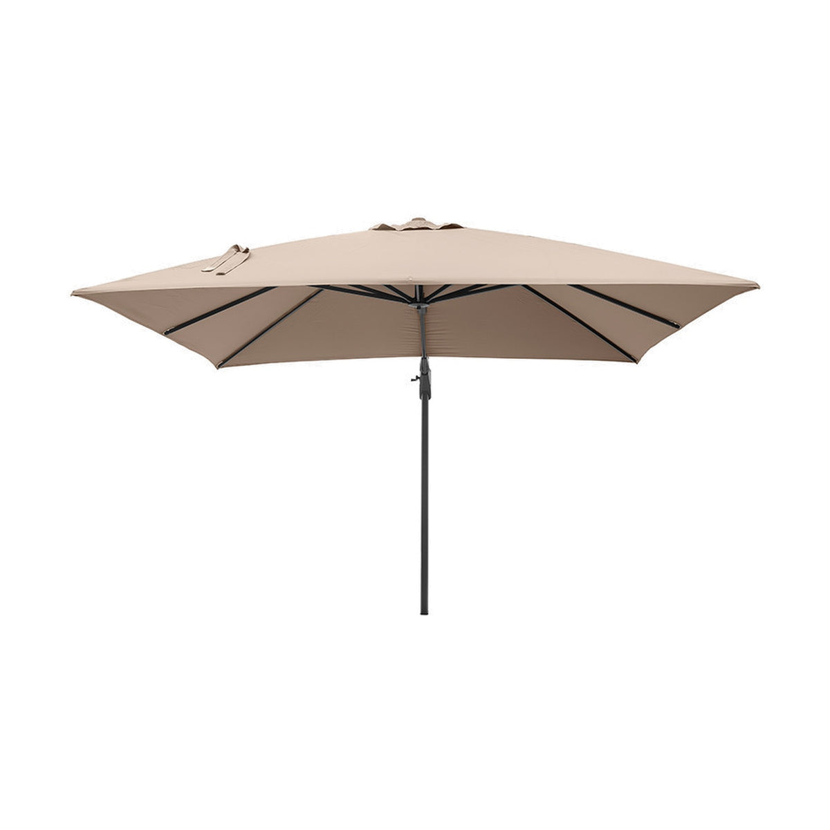 Challenger T2 Taupe Cantilever Parasol, 3m square aluminium canopy with off-centre pole, ribbed frame and crank handle, shown against a plain white background.