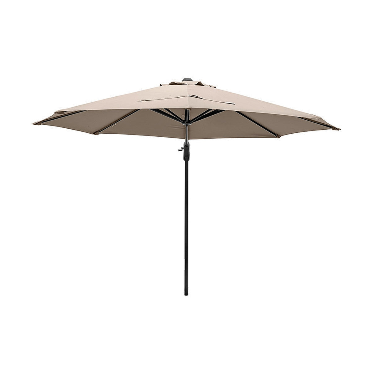 Voyager T1 Taupe Cantilever Garden Parasol, 3m, with an octagonal taupe fabric canopy on a black aluminium side-mounted pole, shown open against a plain white background.