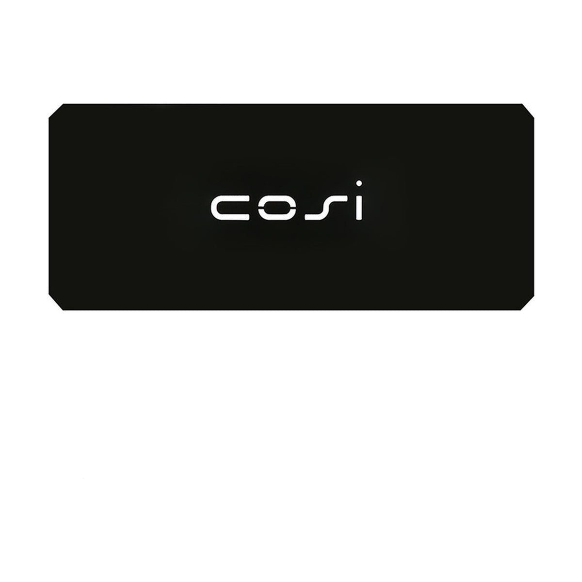 Cosi Cover Plate rectangular fire pit accessory in matte black with clipped corners, shown on a plain white background.