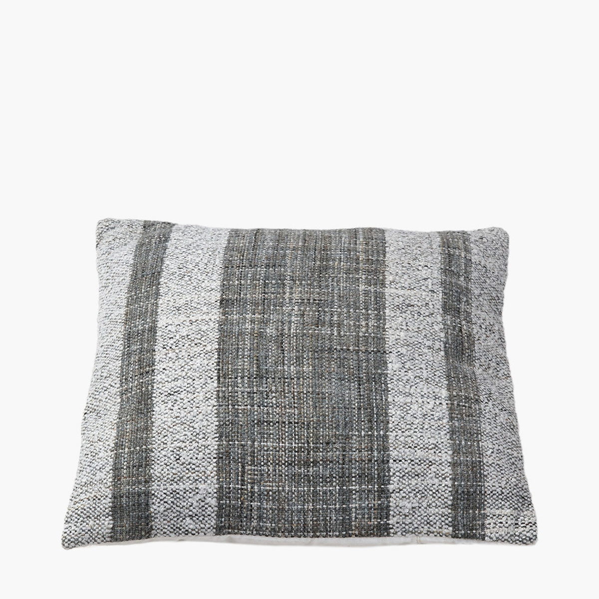 Indoor Outdoor Steel Grey & White Stripe Design Scatter Cushion in woven fabric with vertical grey and white stripes, shown on a plain white background.