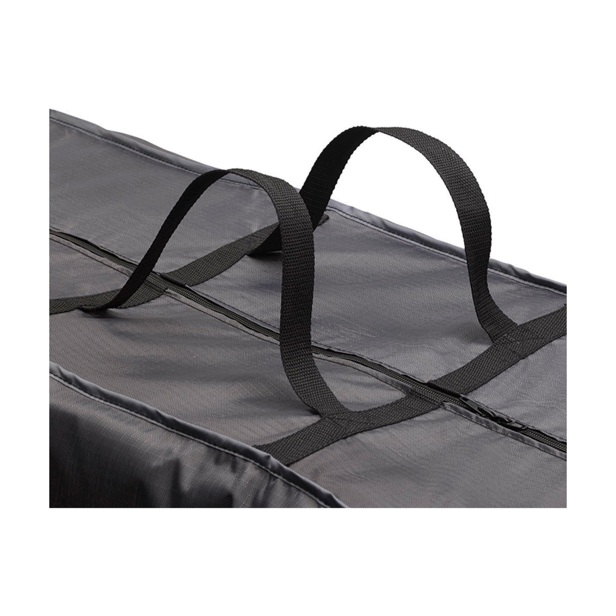 Close-up of the Cushion Bag Aerocover garden storage box, 175 x 80cm, in anthracite fabric with black woven carry handles and a zip closure, shown on a plain white background.